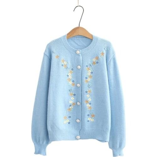 Floral Embroidery Women Cardigans 2020 Autumn Winter Long Sleeve Sweaters O-neck Loose Casual Sweater Preppy Style Female Girl