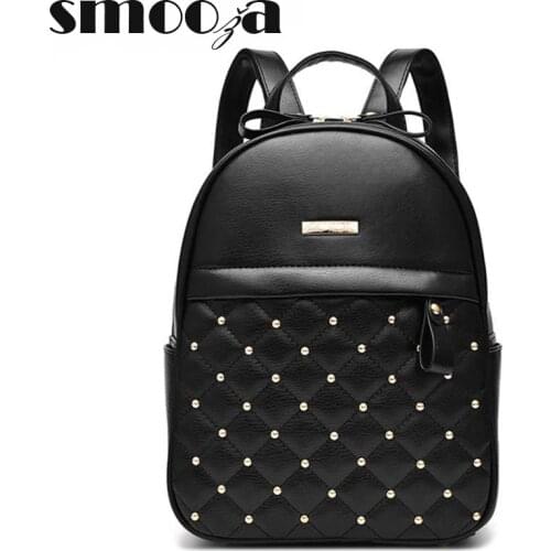 SMOOZA rivet Women Backpack Fashion Causal bags High Quality bead female shoulder bag PU Leather Backpacks for Girls mochila