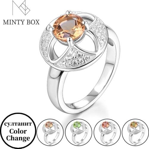 Mintybox 925 Sterling Silver Zultanite Gemstone Ring for Women Created Color Change Stone Ring Wedding Engagement Party Ring