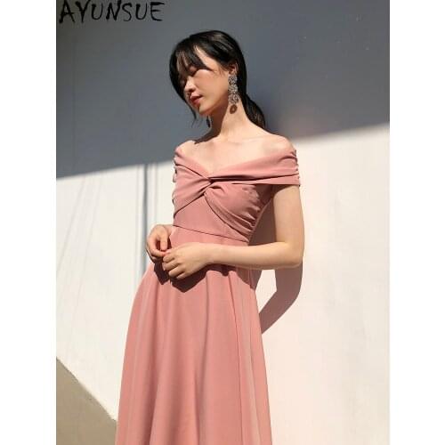 AYUNSUE High Quality Summer Dress Female Bridesmaid Sexy Dresses for Women Elegant Pink Dress Fashion 2021 Vestido De Mulher
