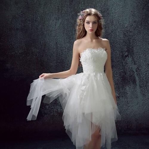 Free shipping 2015 High fashion Sexy Ruched Tulle Wedding Dress Short front long back