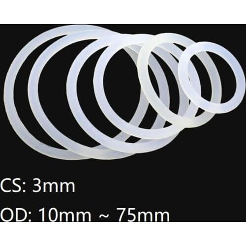 10pcs Thickness CS 3mm OD 10 ~ 75mm Silicone O Ring Gasket Food Grade Waterproof Washer Rubber Insulate Round O Shape Seal White