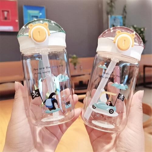 340ml Cute White Bear Plastic Portable Water Bottles for Drinking Cartoon Tea Mug Deer Outdoor Sport Camping Gym Supplies