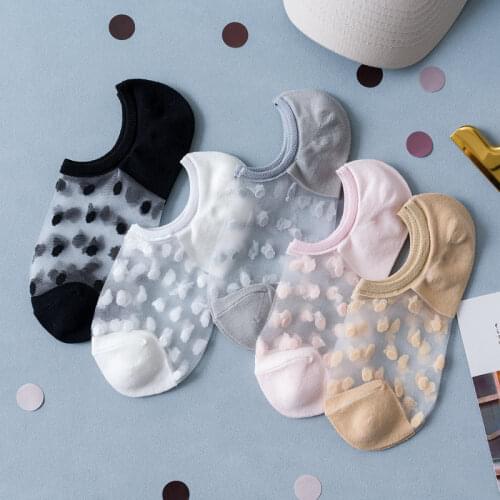 5Pairs Women Socks Kawaii Summer New Dot No Show Socks Soft Silk Thin Transparent Ankle Socks Breathable Solid Invisible Socks