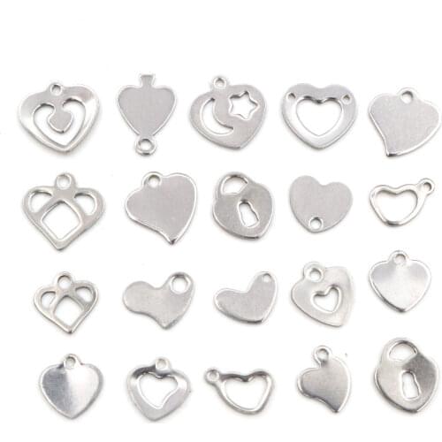 50pcs/lot No Fade Charms 316 Stainless Steel Hollow lovely heart Charms handmade Craft pendant Jewelry making,DIY for necklace