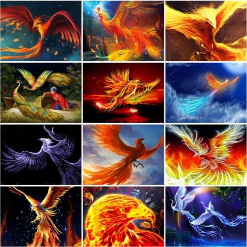5D DIY Diamond Painting Water Fire Phoenix Full Square Round Drill Animal Diamond Embroidery Cross Stitch Kits Home Decoration