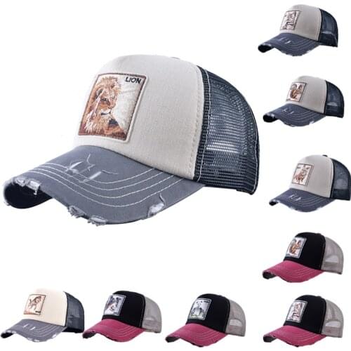 Animal Embroidered Mesh Baseball Caps Hip-Hop Unisex Wolf Outdoor Sport Sun Hat Fox Breathable Snapback Adjust Cat Trucker Hat