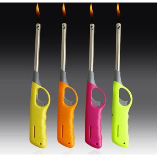 Butane Lighter Refillable Multi-purpose For Kitchen Fireplace Pilot Light BBQ Stove Plastic Candle Lighters Color Randomly