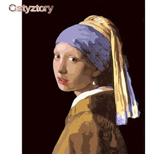GATYZTORY DIY Painting By Numbers Pearl earring girl paint by numbers for adults picture frames wall photo frame 40x50cm photo f