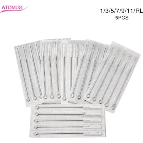 ATOMUS 5pcs Assorted Sterilized Tattoo Needles 1/3/5/7/9/11RL Agujas Microblading Naalden Permanent Makeup Free Shipping