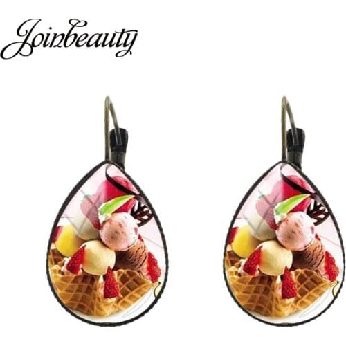 JOINBEAUTY Fruit Ice Cream Photo Earrings Dessert Water-drop Ear Clip Earrings Antique Bronze Jewelry Vintage DIY Girl Gift FD01