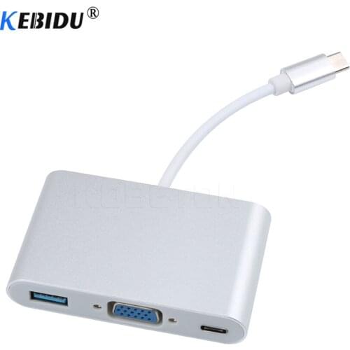 Kebidu USB 3.1 Type C USB-C to Female VGA Adapter Cable for Macbook Converter Charging Port Digital Multiport Audio Adapter