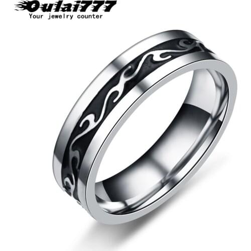 Oulai777 Stainless Steel Ring for Men And Women Never Fade Power Lucky pattern Dragon Ring Black Steel color punk Vintage ring
