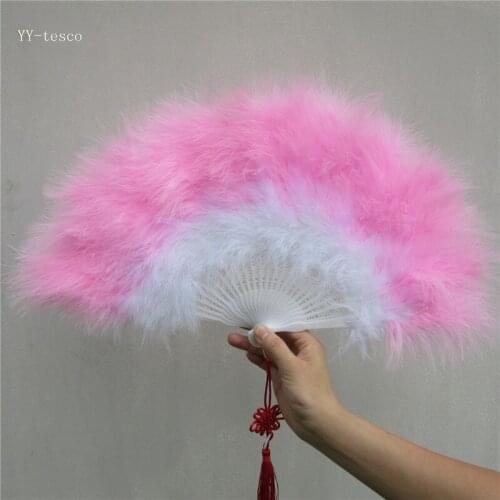 Beautiful Pink high quality fluffy feather hand fan dance stage show props wedding party 1pcs Goose feather fan decoration