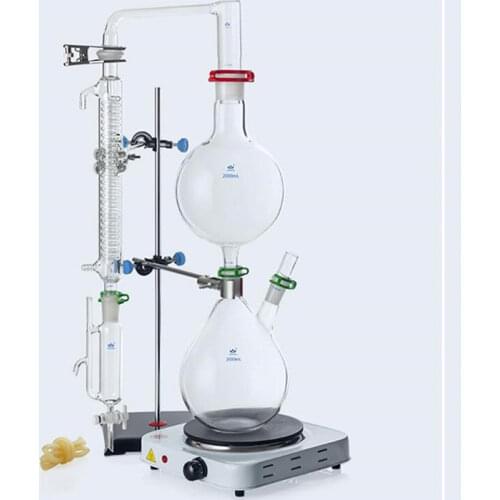 2000ml Lab Essential Oil Steam Distillation Apparatus Glassware Kits Water Distiller Purifier w/Hot Stove Graham Condenser ATT