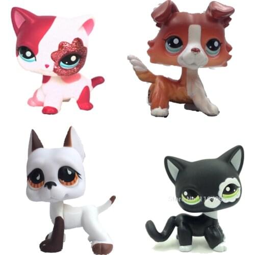 Lps Cat Pet Shop Toys Short Hair Black Cat #2249 Great Dane Collie Dog #817 Cute Rare Animal Collection