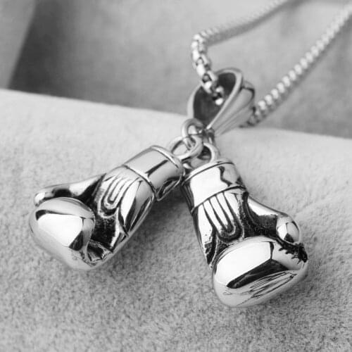 Polished Hot Sale Stainless Steel Silver Color 2pcs/Set Boxing Gloves Biker Mens Pendant Necklace Punk Jewelry Box Link Chain