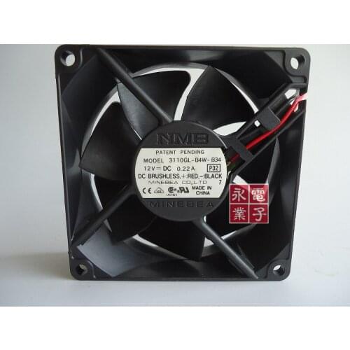 NMB-MAT 3110GL-B4W-B34 DC 12V 0.22A 80x80x25mm 2-wire Server Cooling Fan