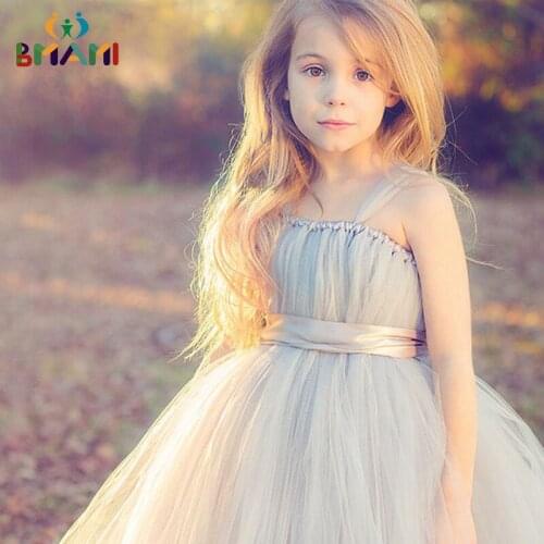 New 2020 tulle gray baby bridesmaid flower girl wedding dress fluffy ball gown USA birthday evening prom cloth tutu party dress