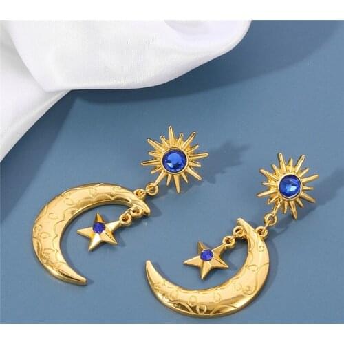 New Temperament Fashion Carved Silver Moon Earrings Diamond Pendant Earrings Gold Jewelry Womens Thick Earrings Party Gifts