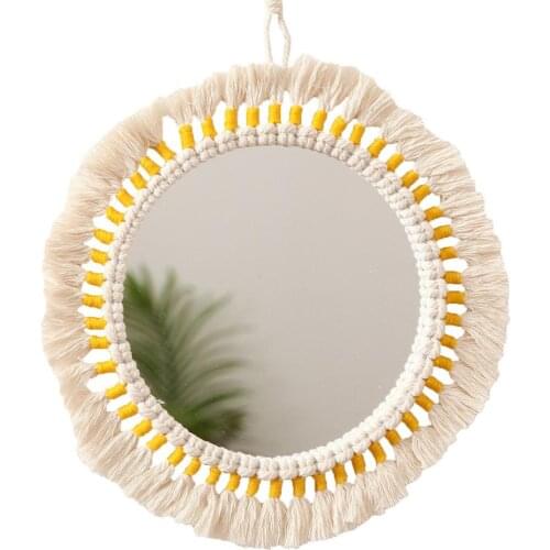 HOT Round Mirror Macrame Mirror Wall Boho Home Farmhouse Decor For Apartment Living Room Bedroom Baby Nursery Dorm