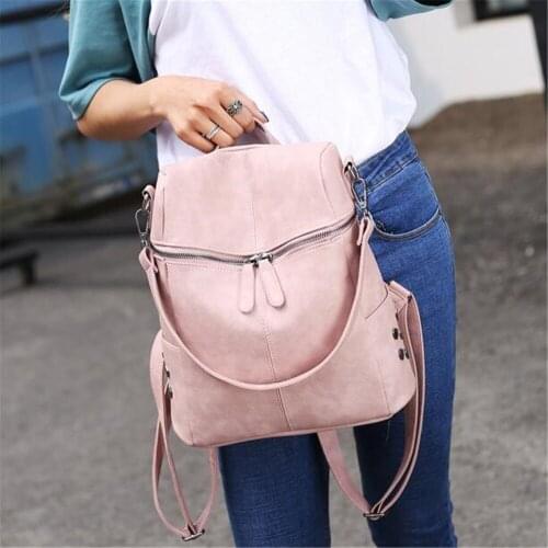 Simple Style Backpack Women Leather Backpacks For Teenage Girls School Bags Fashion Vintage Solid Black Shoulder Bag Youth Bolso