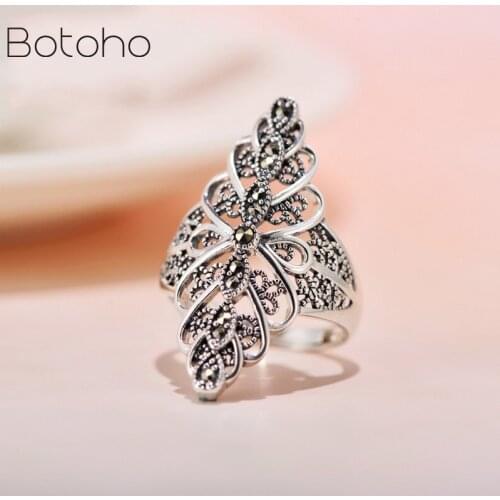 Thai Silver Vintage Women Rings Ring S925 Sterling Silver Ornament Womens Mosaic Flowers Rhombus Ring Jewelry Adjustable ring