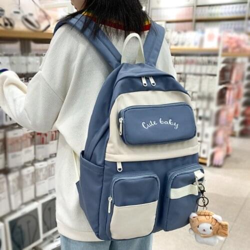 New English Bmbroidery Waterproof Nylon Women Backpack Female Multiple Pockets Color Contrast Travel Bag Ladys Schoolbag