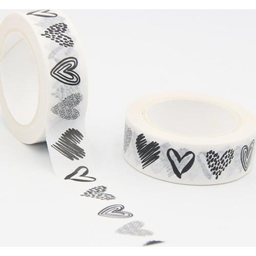 High quality 1PC Black and White Heart Washi Tape DIY Decor Scrapbooking Planner Adhesive Masking Tape School Supply