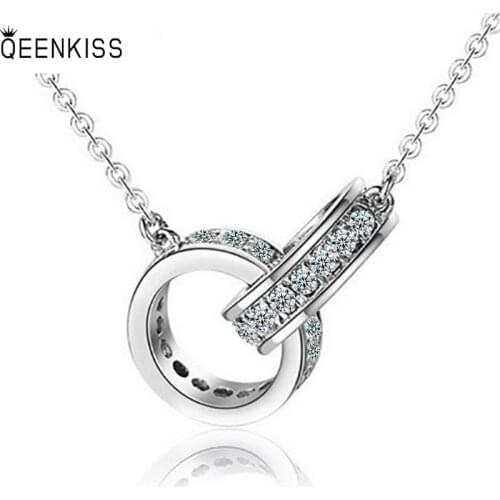 QUEENKISS NC667 Fion Jewelry Wholesale Fashion Lady Girl Birthday Wedding AAA Zircon 18KT Rose Gold White Gold Pendant Necklace