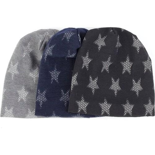 Women Casual Pentagram Soft Cap Elastic Stars Winter Warm Thick Hat Female Hats With Velvet Beanies Solid Color