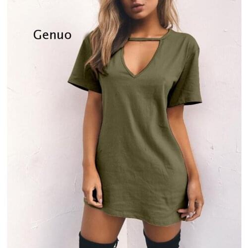 Ladies T-Shirt Dress Short Deep V-Neck Summer Dress Mini T-Shirt Dress Short Sleeve Ladies Casual Sexy Clothing