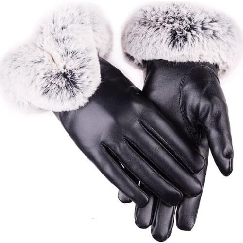Winter Touch Screen Leather Gloves Women Men Warm Stretch Mittens Imitation Wool Full Finger Guantes Ciclismo Invierno Thicken