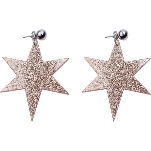 2021 Real Earrings For Women Vintage Oorbellen Korea Shiny Hexagonal Star Temperament Long Personality Hipster Pendant Jewelry