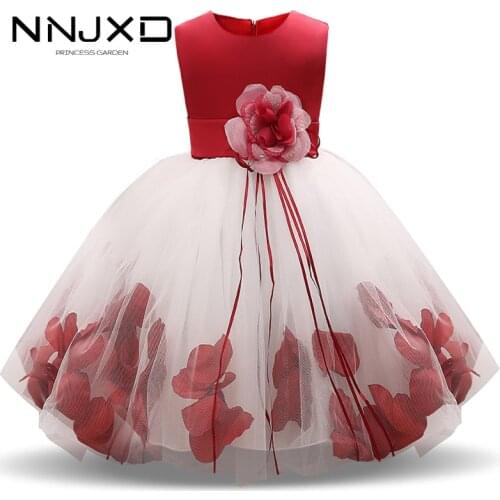 2020 Girls Rose Petal Hem Cute Princess Floral Dress Kids Christmas Dresses For Girl Wedding Birthday Vestidos Party Dress 4-10Y