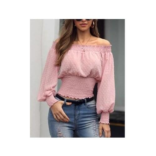 30pcs/lot european style woman slash neck dot blouse female summer beach sexy butterfly sleeve top