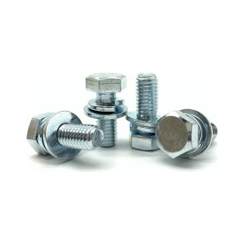 30pcs M4 outer hex screws hexagon with spring pad washer combinations screw blue and white zinc bolt GB9074.17 8mm-16mm long