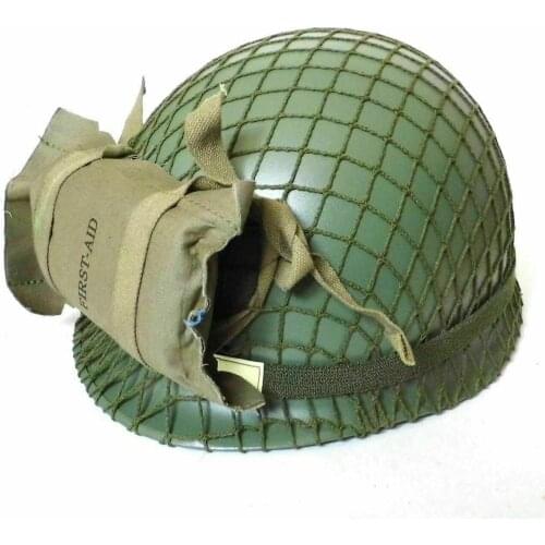 WW2 Us Army Paratrooper Helmet With First Aid Pouch Camouflage Netting WORLD WAR II SOLDIER MILITARY