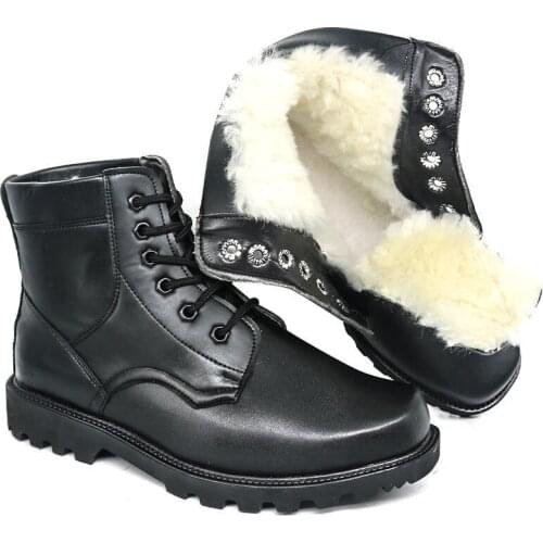 N41 True Leather Boots Mens Non-slip Wool Boots Warm Shoes Extra Thick Snow Boots Shock Absorption High Top Cotton Dad Shoes