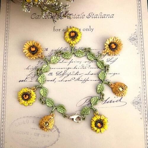 Retro Bohemian Cute Enamel Sunflower Daisy Charms Bracelet For Women Child Chain Daisy Wristband Jewelry Gift
