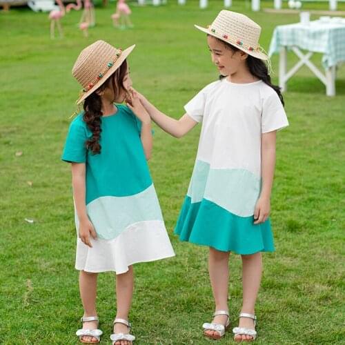 Cotton Girls Dress Summer Gradient Patchwork Dresses for Girls Sweet Short Sleeve Striped Dress Children Party Clothes Costumes