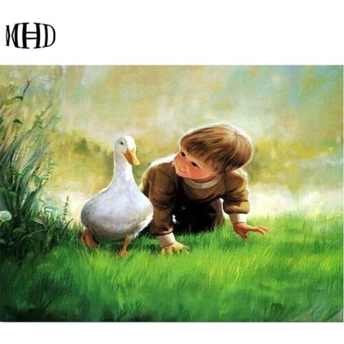 DIY 5d Diamond Painting Child & Duck Full & Square Rhinestone Diamond Embroidery Crystal Sticker Diamond Embroidered Picture Gif