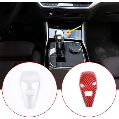 For BMW 3 Series 2019-2020 G20 G28 4 Series 2020 ABS Chrome/Red Carbon Fiber Car Interior Gear Shift Head Cover Trim Accessories
