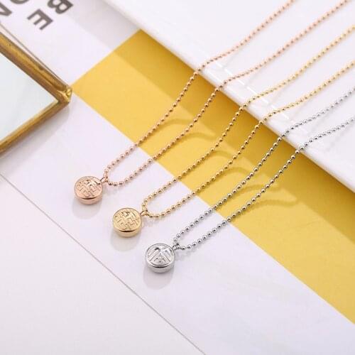 YUN RUO Gold Color Happy Word Double-sided Pendant Necklace Titanium Steel Woman Jewelry Birthday Gift Never Fade Drop Shipping