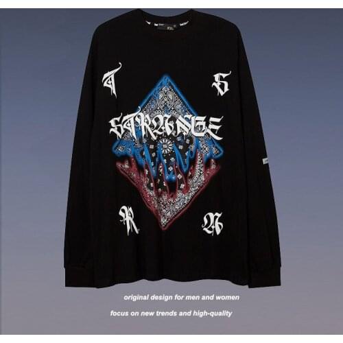Mens Hip Hop Long Sleeve T-shirt Autumn Print Gothic Retro Streetwear T-shirt Loose Korean Fashion Harajuku T-shirt Long Sleeve