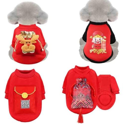 Chinese New Year Festival Dog Cat Coat Four legged Dog Clothes Pet Festival Cosplay Hoodie God Of Wealth Winter Sweater