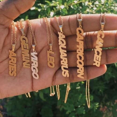 Gemini aries sagittarius leo necklace 12 horoscope necklace For women astrology necklace Gold stainless steel chain birthday