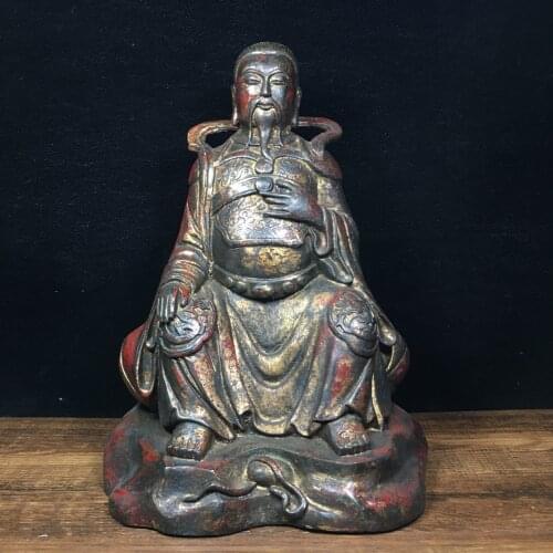 10"Chinese temple collection Old Bronze Cinnabar Lacquer Emperor Zhenwu Master Zu Emperor of the North Ornaments Town House