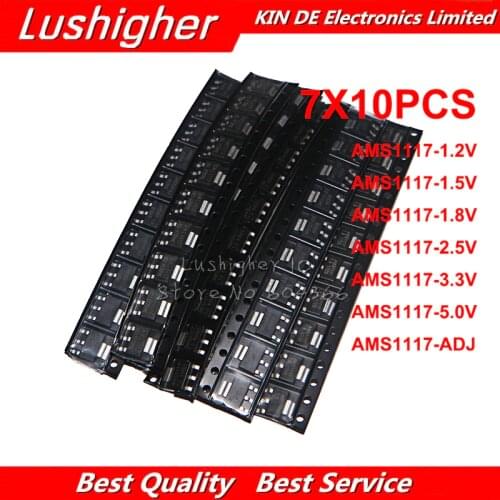 70pcs AMS1117 Voltage Regulator Kit 1.2V/1.5V/1.8V/2.5V/3.3V/5.0V/ADJ 1117 7Values Each 10pcs