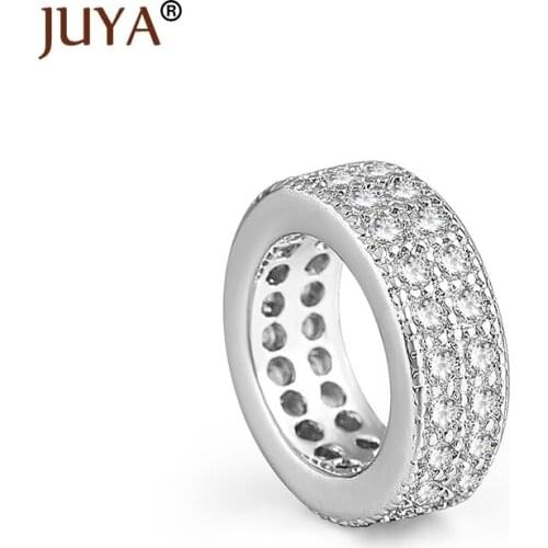 Inlay Clear / Black CZ Rhinestone Round Hollow Spacer Beads Jewelry Making Big Hollow Bead For Bracelet Necklace DIY Accessories